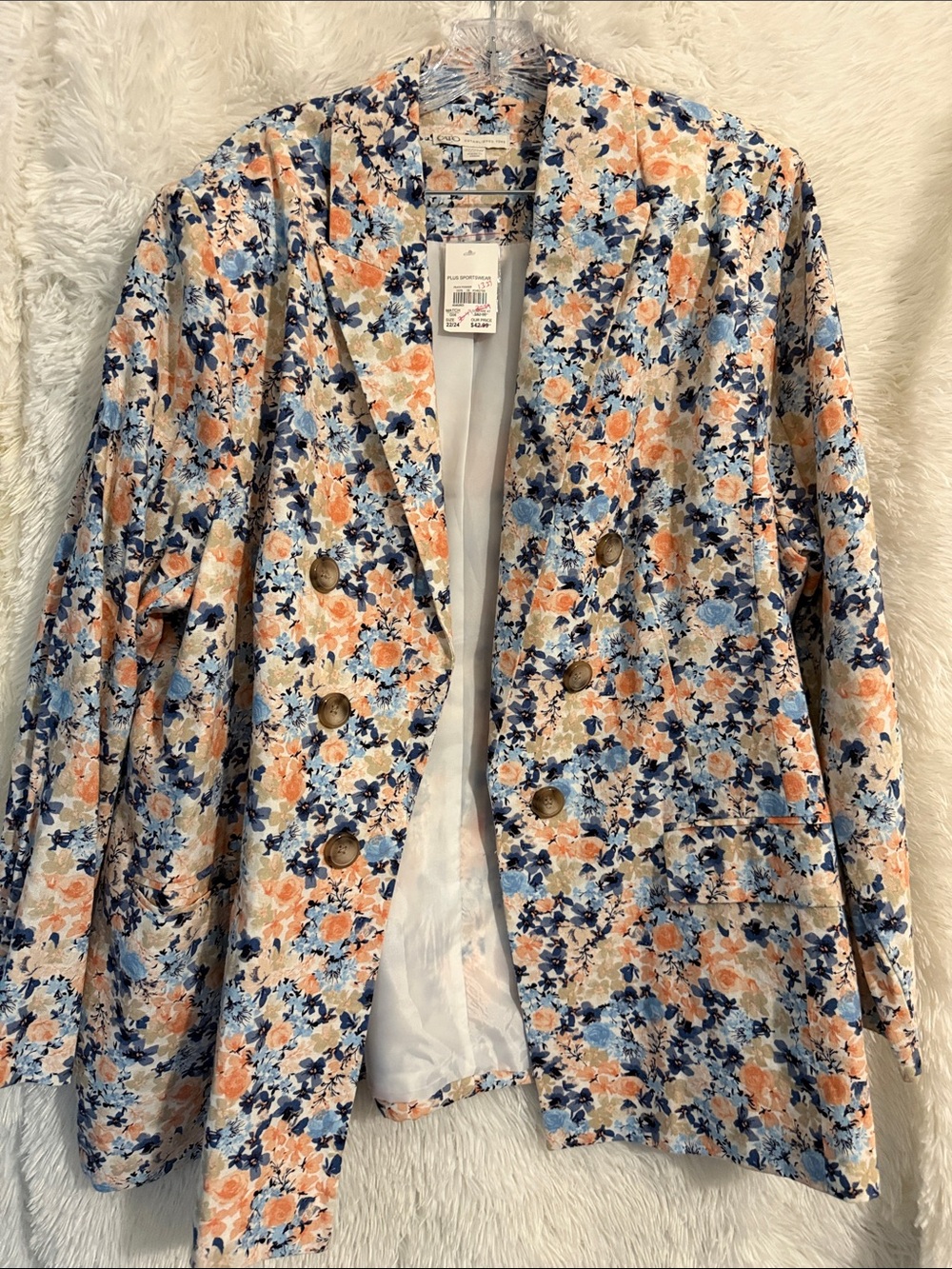Cato Peach and Blue Floral Double-Breasted Blazer